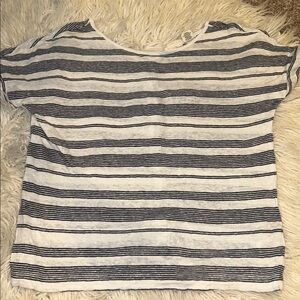 Christian Siriano 100% Linen small blue and white striped t-shirt, comfortable